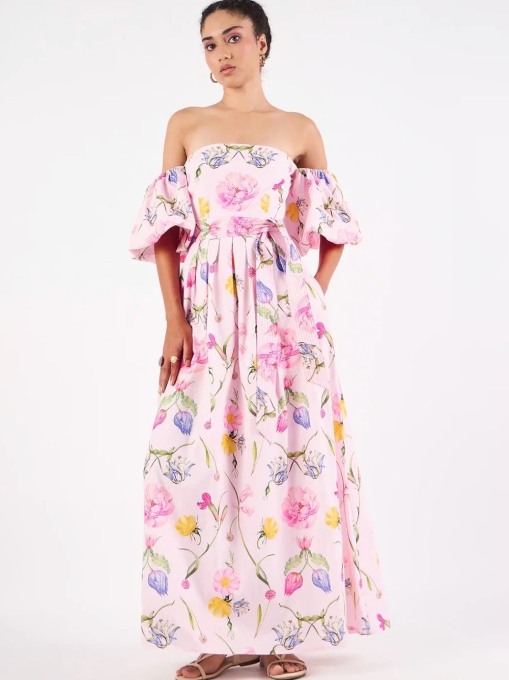 Beyond by Vera Leah in Essence Blush Maxi Dress with Puff Sleeves Size XS